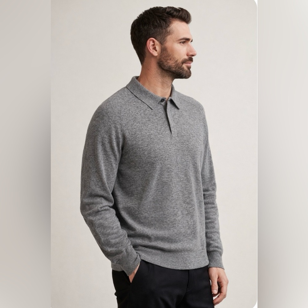 Banana Republic Cashmere Sweater Polo Long Sleeve Heather Grey Men’s XXL Tall